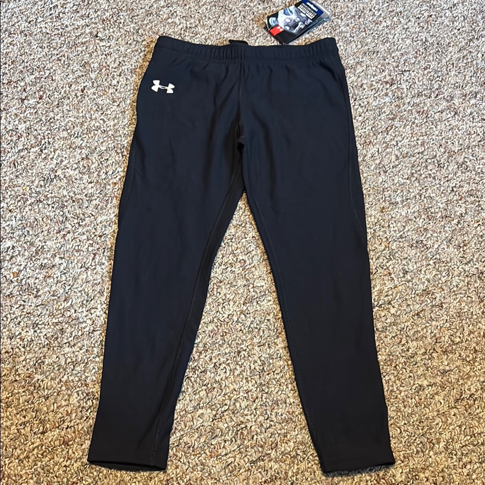 Under Armour Black Compression Leggings Pants Coldgear Drawstring & Elastic